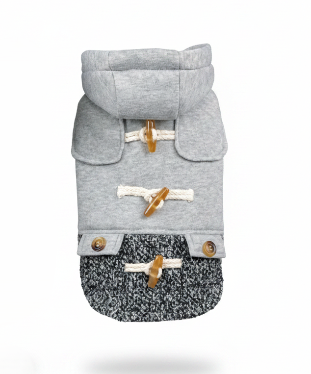 FurlyTails Horn-Button Dog Coat | Grey & Navy Blue | Thin & Thicken | Sizes XS–XL