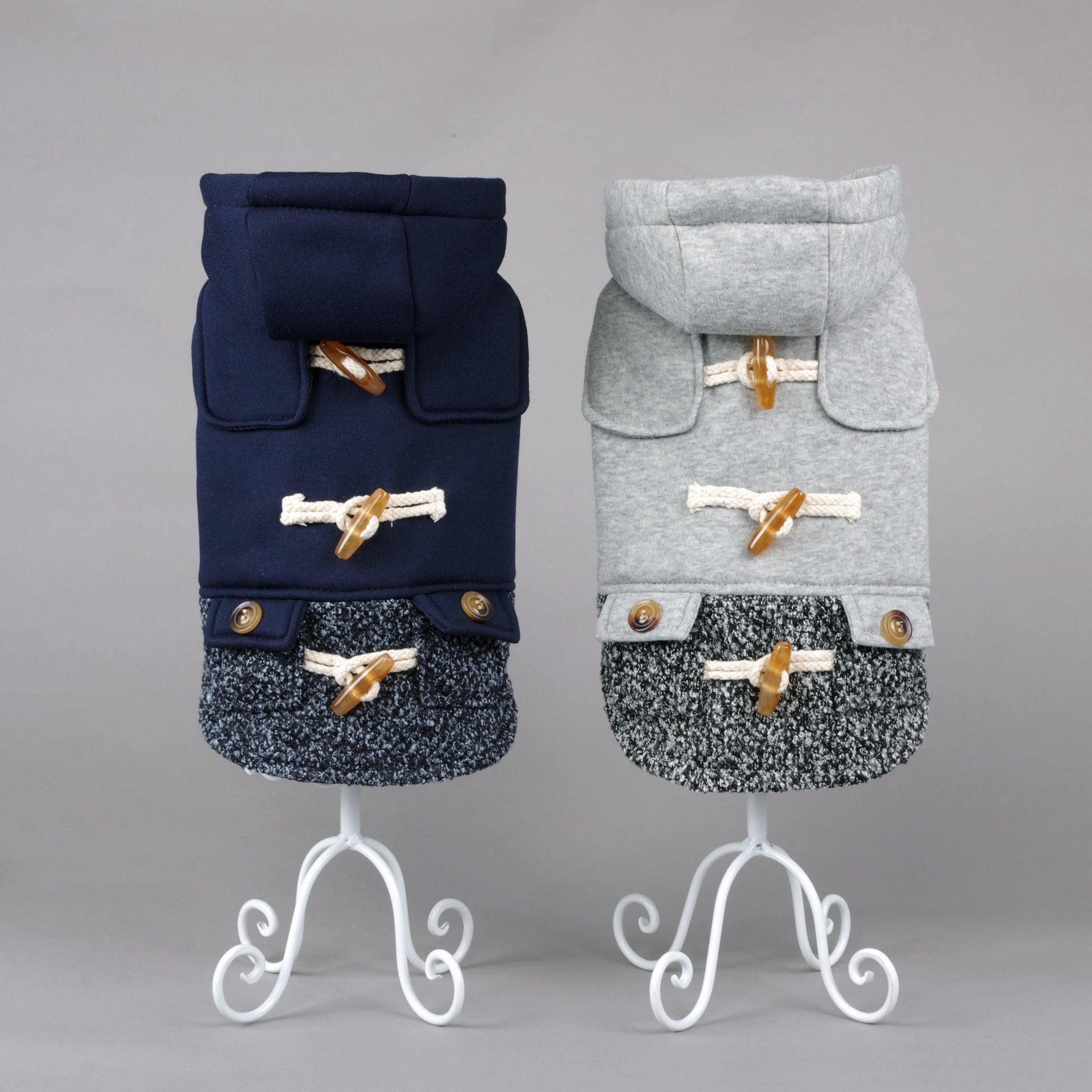 FurlyTails Horn-Button Dog Coat | Grey & Navy Blue | Thin & Thicken | Sizes XS–XL