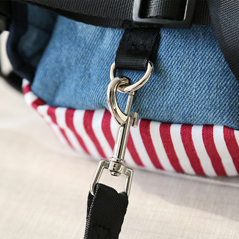 Denim Pet Harness Backpack – Blue & Red | Dogs & Cats