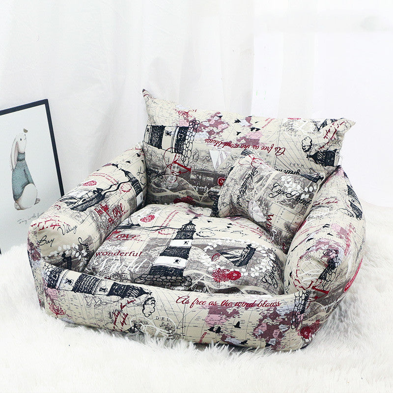 Cosy Canvas Pet Sofa Nest – Autumn & Winter