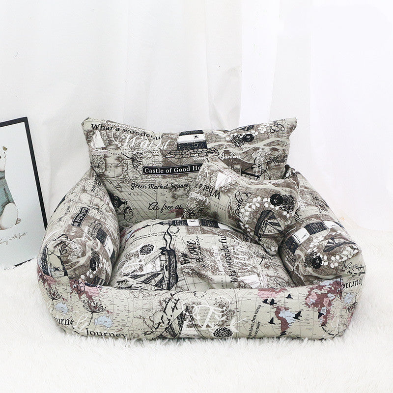 Cosy Canvas Pet Sofa Nest – Autumn & Winter