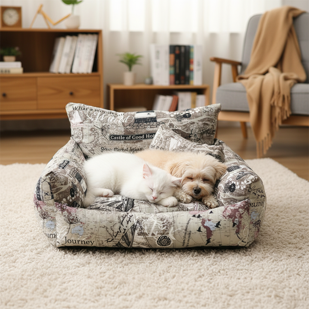 Cosy Canvas Pet Sofa Nest – Autumn & Winter