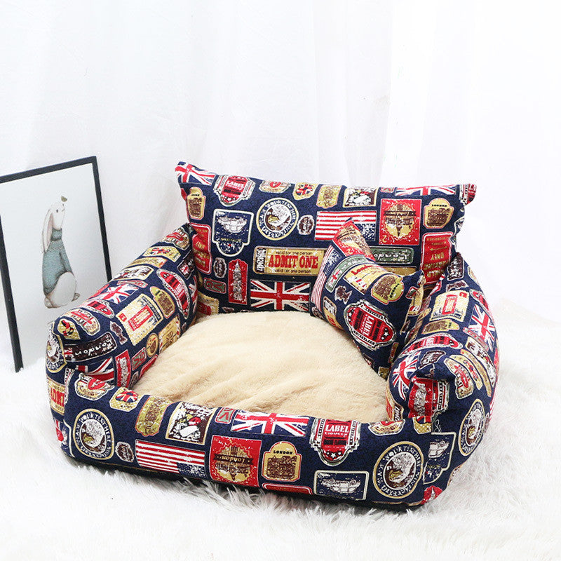 Cosy Canvas Pet Sofa Nest – Autumn & Winter