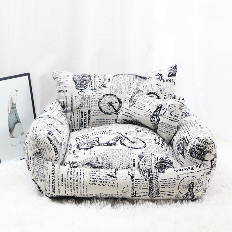 Cosy Canvas Pet Sofa Nest – Autumn & Winter