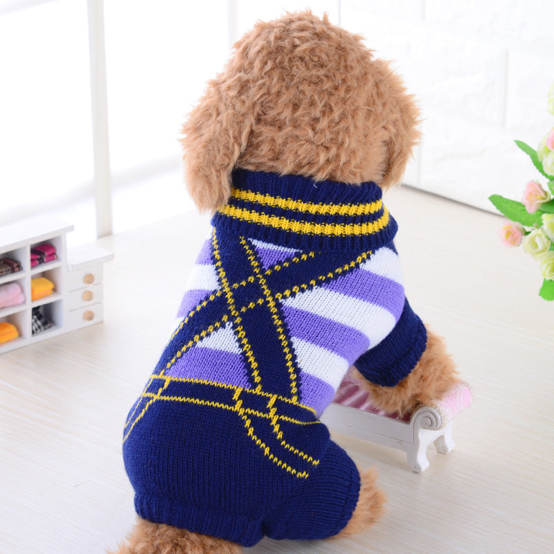 Cosy Wool Knit Dog Sweater — Casual Style in Blue, Pink & Red