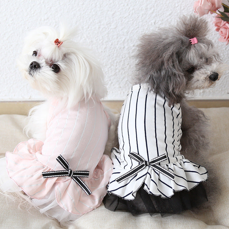 Striped Cotton Bow Dress for Dogs – Spring & Summer