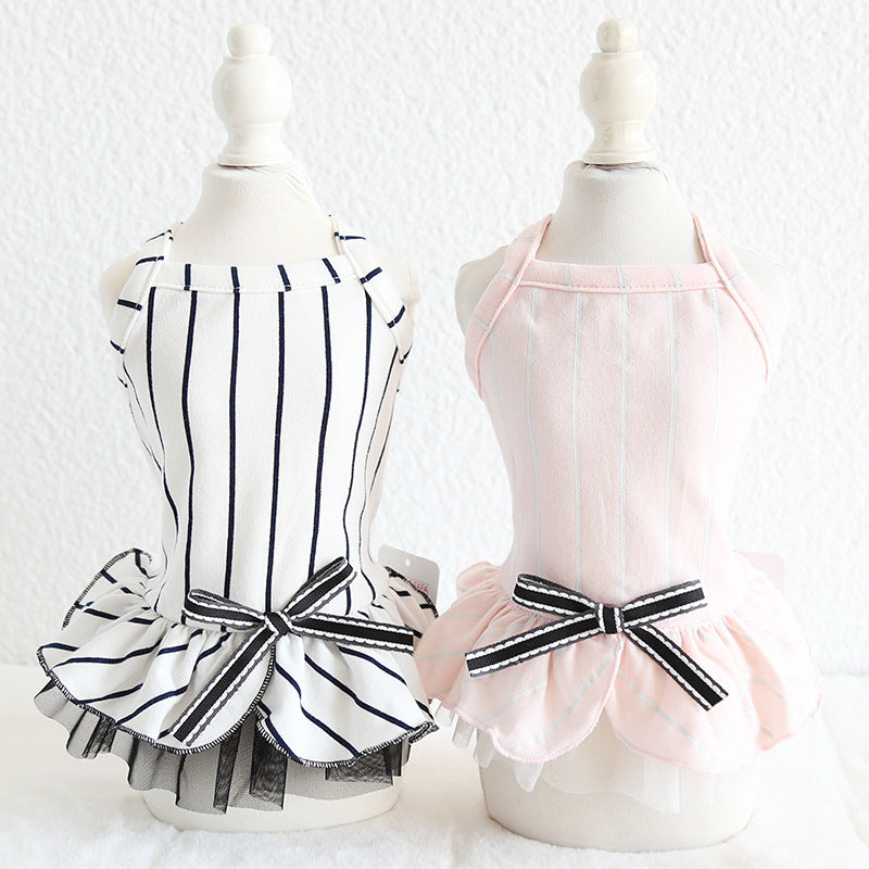 Striped Cotton Bow Dress for Dogs – Spring & Summer