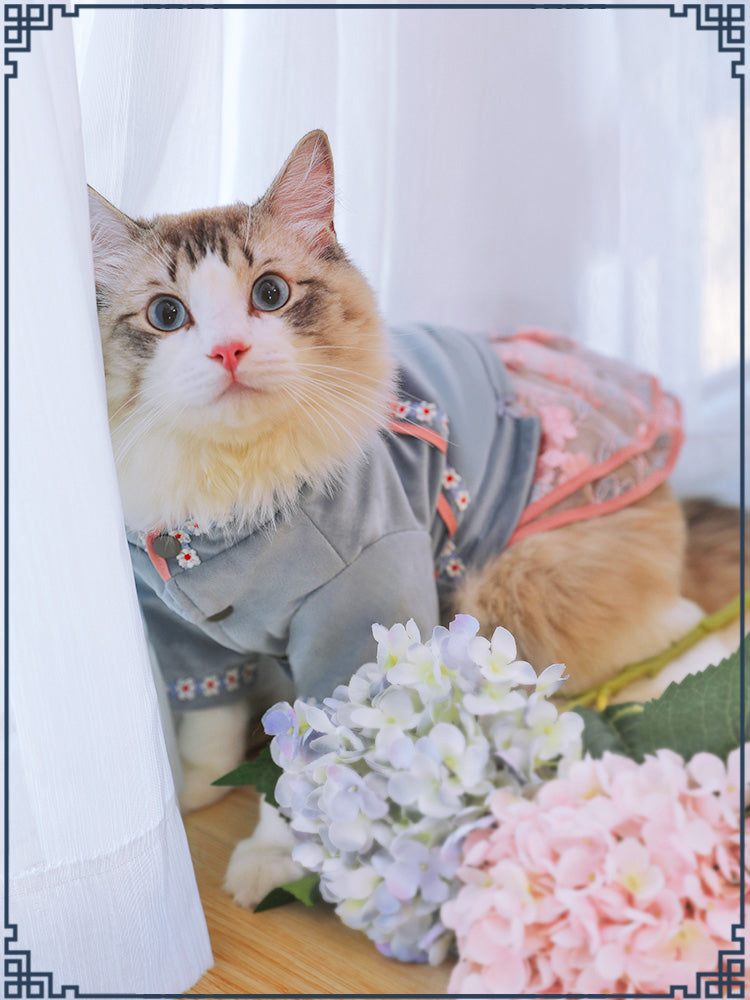 Vintage Bow One-Piece Cat Dress — Elegant Spring Style in Blue, Pink & White