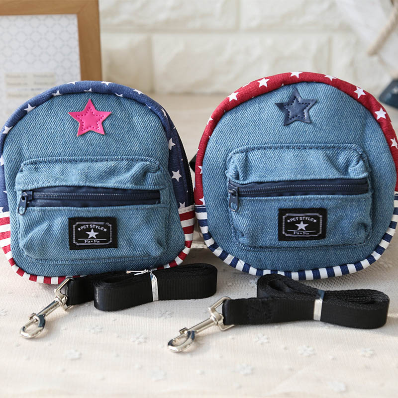 Denim Pet Harness Backpack – Blue & Red | Dogs & Cats
