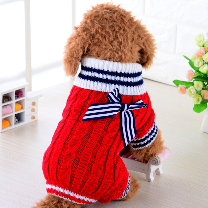 Cosy Wool Knit Dog Sweater — Casual Style in Blue, Pink & Red