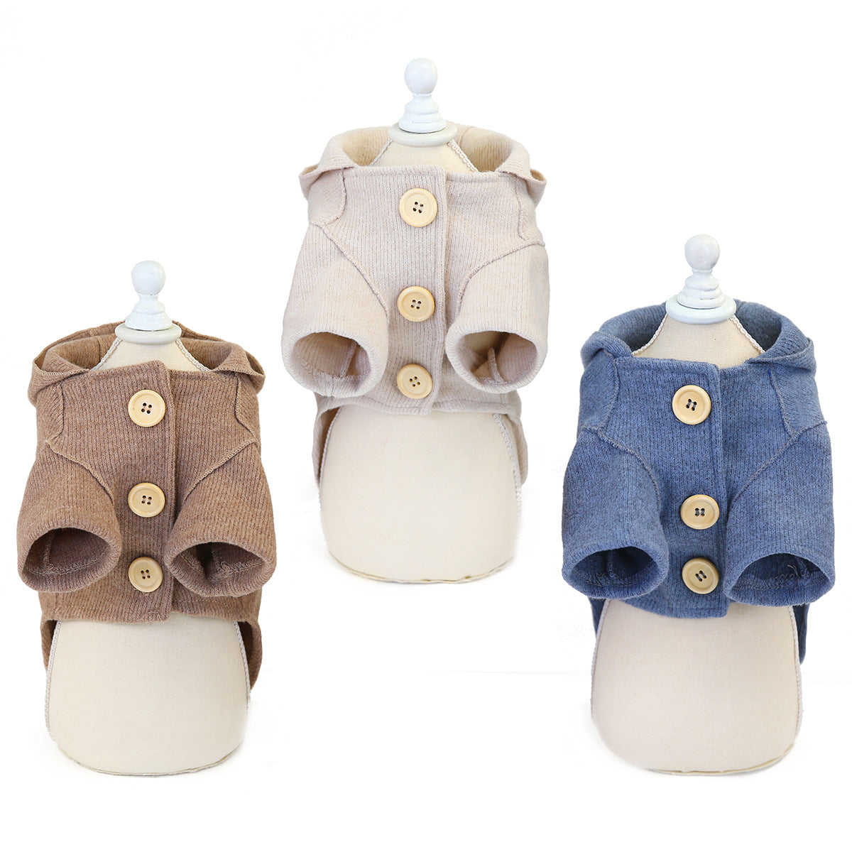 Cosy Woolen Two-Legged Coat for Dogs | Beige, Brown & Grey Blue | S–XXL