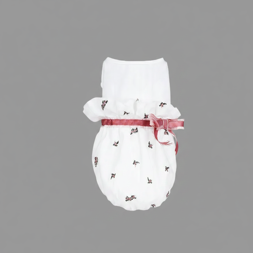 Vintage Bow One-Piece Cat Dress — Elegant Spring Style in Blue, Pink & White