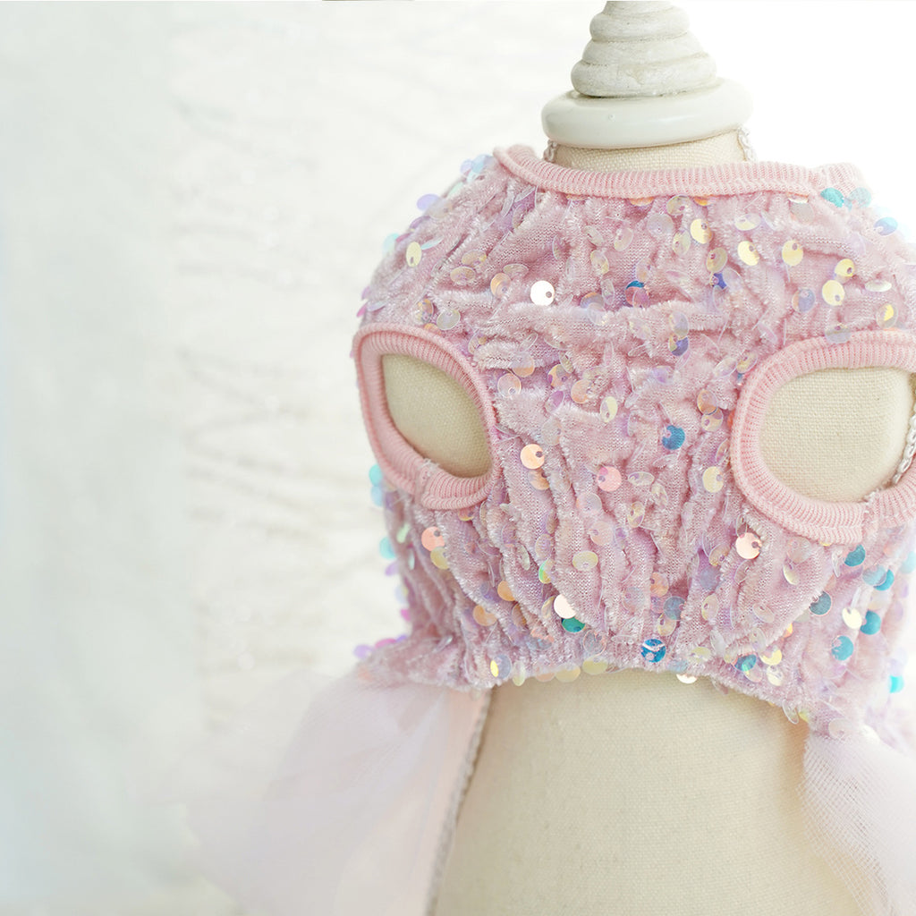 Pink Sequin Princess Wedding Dress | Tulle Skirt | Small Dogs & Cats
