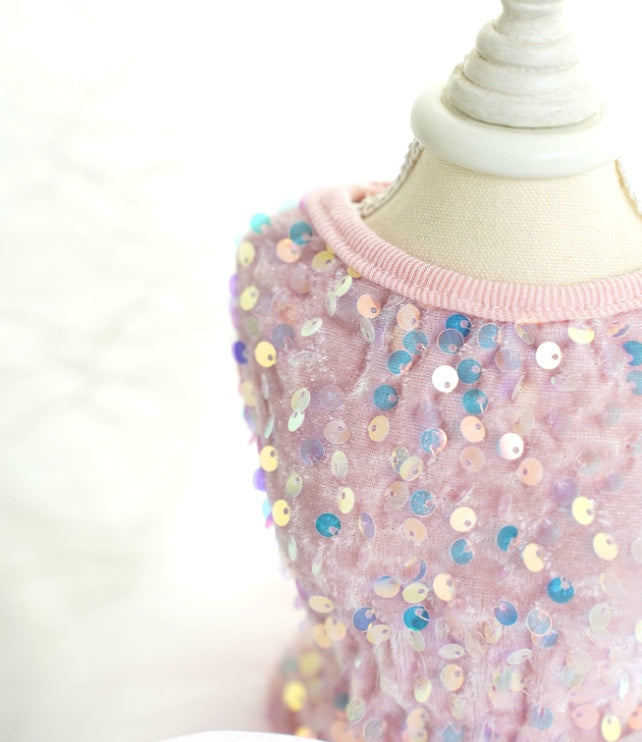 Pink Sequin Princess Wedding Dress | Tulle Skirt | Small Dogs & Cats