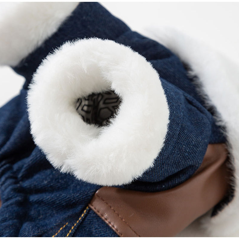 Retro Denim & Leather Pet Jacket with Faux Fur Collar | Dogs & Cats