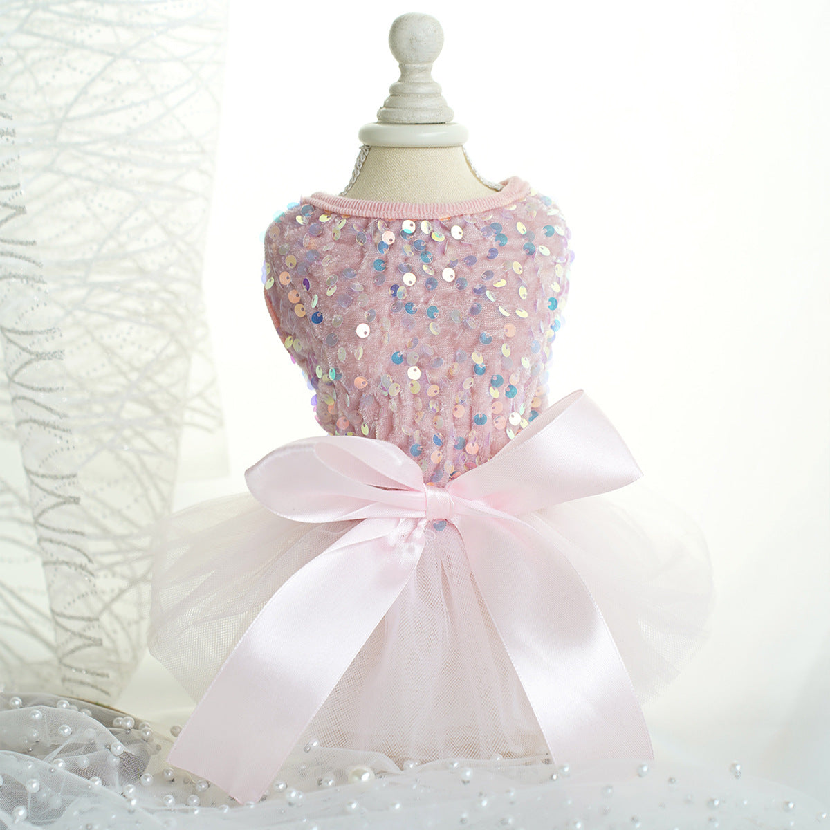 Pink Sequin Princess Wedding Dress | Tulle Skirt | Small Dogs & Cats