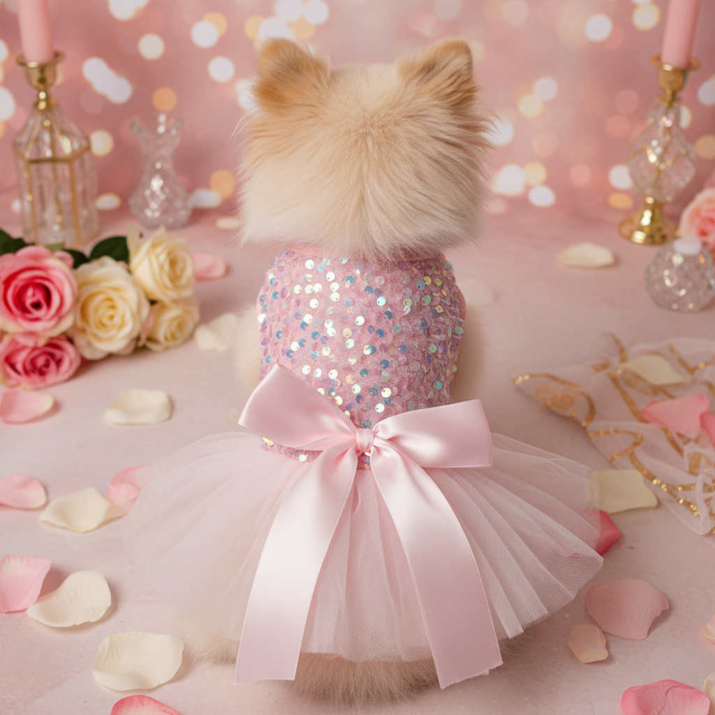 Pink Sequin Princess Wedding Dress | Tulle Skirt | Small Dogs & Cats