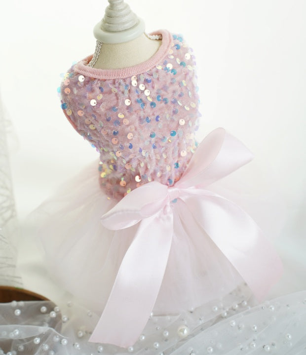 Pink Sequin Princess Wedding Dress | Tulle Skirt | Small Dogs & Cats