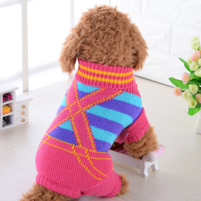 Cosy Wool Knit Dog Sweater — Casual Style in Blue, Pink & Red
