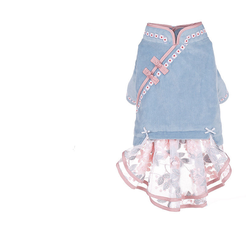 Vintage Bow One-Piece Cat Dress — Elegant Spring Style in Blue, Pink & White