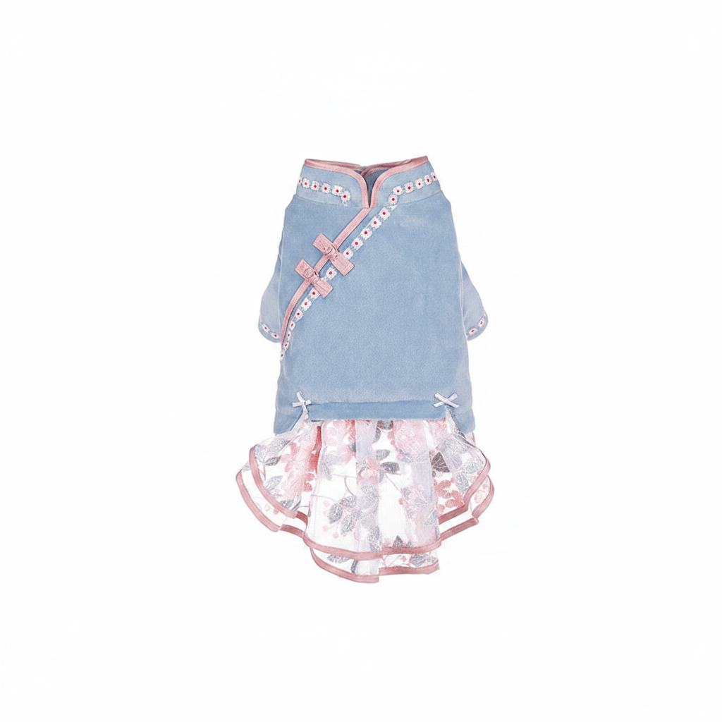Vintage Bow One-Piece Cat Dress — Elegant Spring Style in Blue, Pink & White