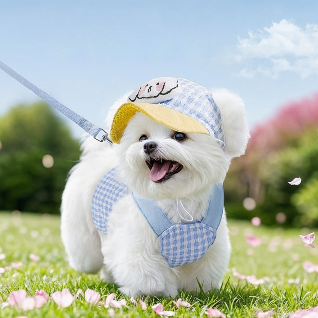 Pet Dog Cat Hat Outdoor Sunshade Anti-strangulation Hand Holding Rope Chest Strap