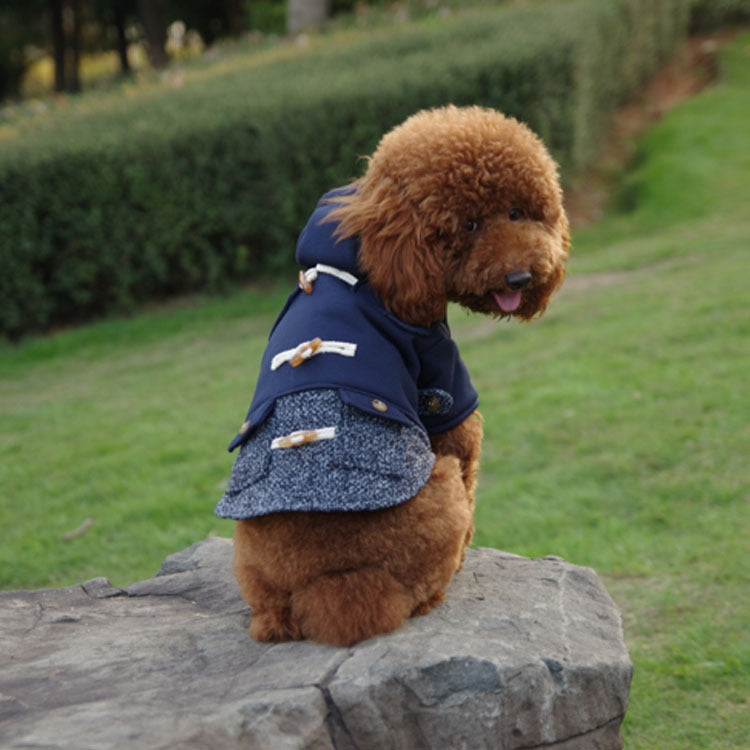 FurlyTails Horn-Button Dog Coat | Grey & Navy Blue | Thin & Thicken | Sizes XS–XL
