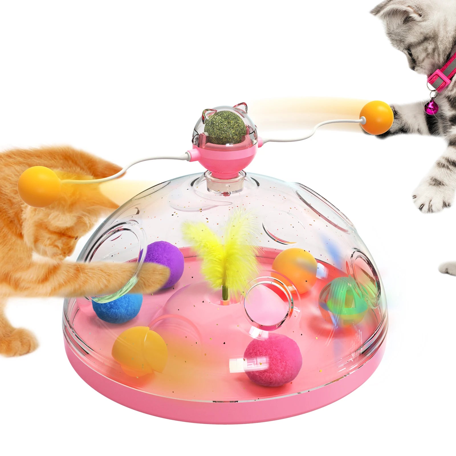 Interactive Cat Puzzle Toy – Spinning Track, Balls & Feather Teaser
