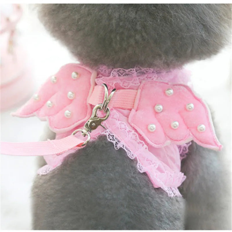Angel Wing Pearl Harness & Leash Set | Small Dogs & Cats