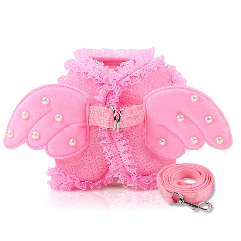 Angel Wing Pearl Harness & Leash Set | Small Dogs & Cats