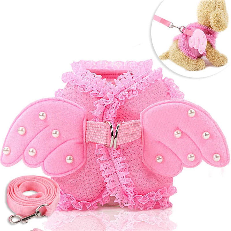 Angel Wing Pearl Harness & Leash Set | Small Dogs & Cats