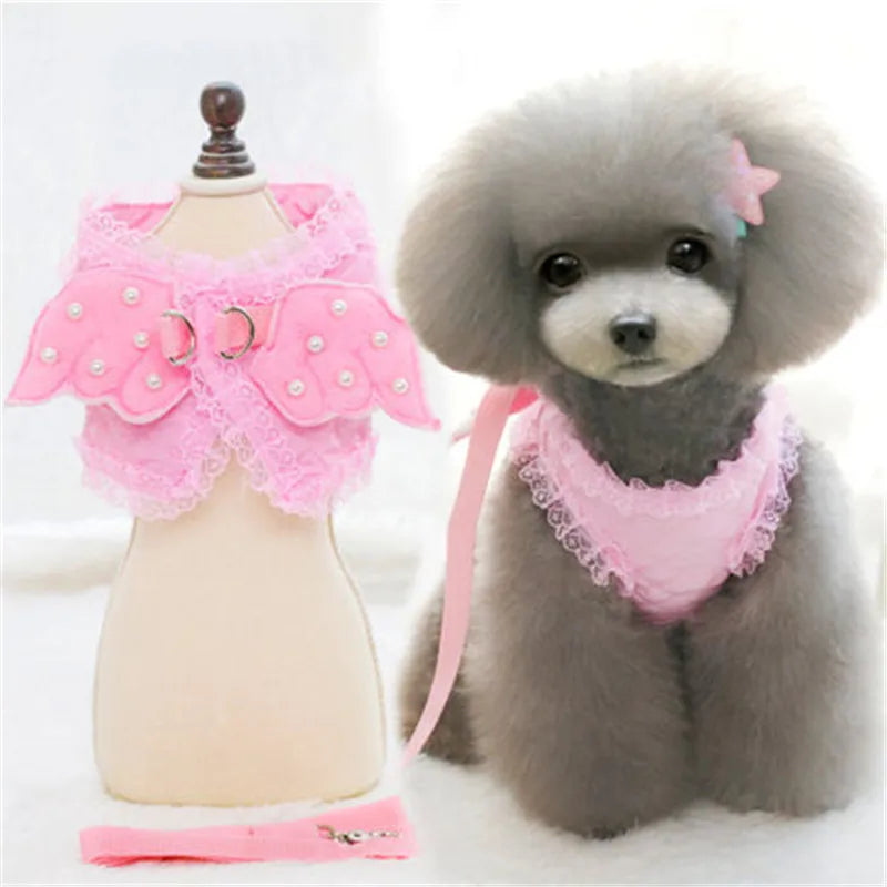 Angel Wing Pearl Harness & Leash Set | Small Dogs & Cats