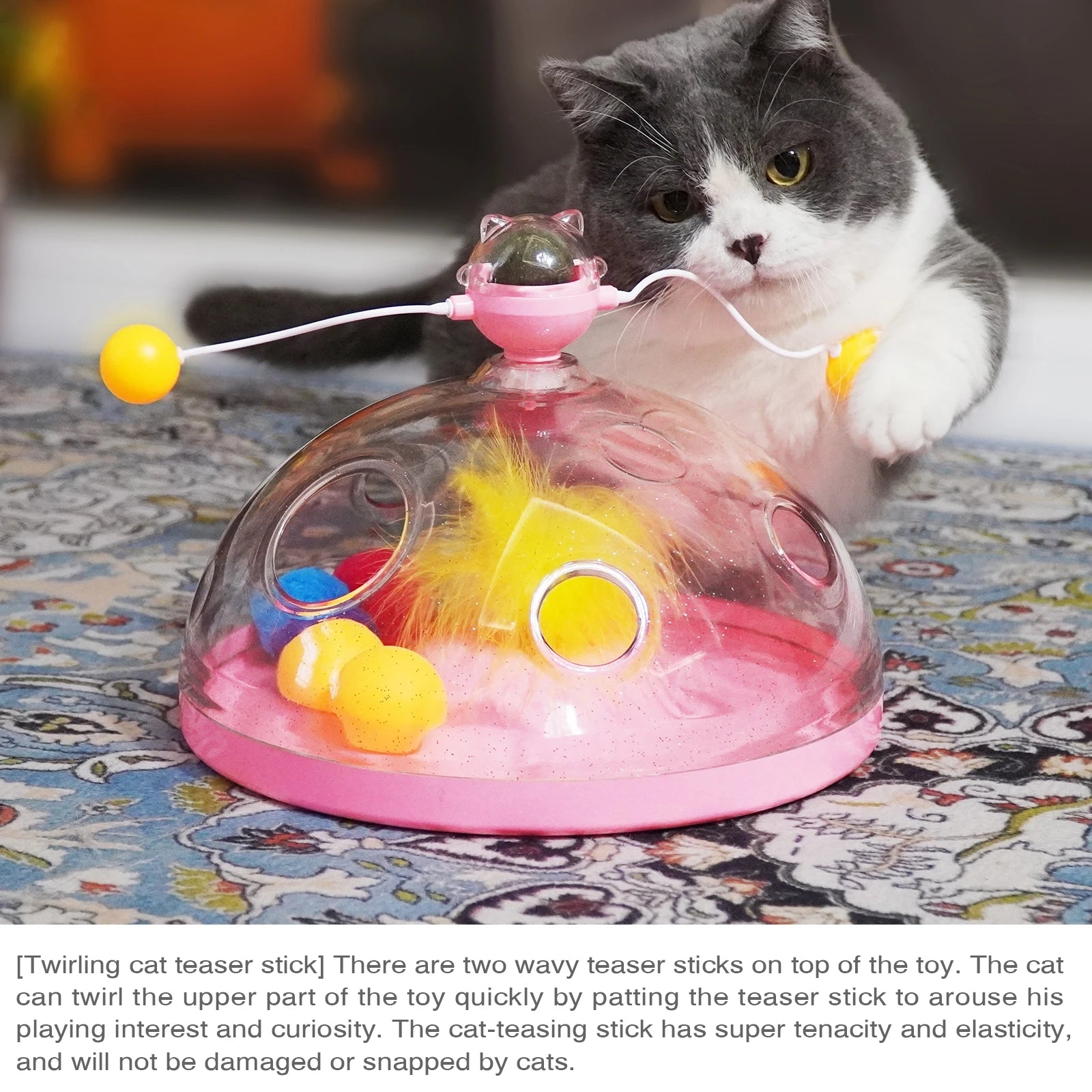 Interactive Cat Puzzle Toy – Spinning Track, Balls & Feather Teaser