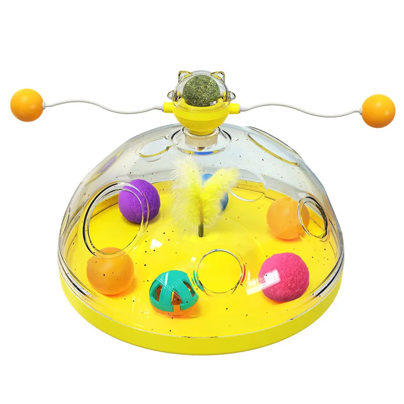 Interactive Cat Puzzle Toy – Spinning Track, Balls & Feather Teaser