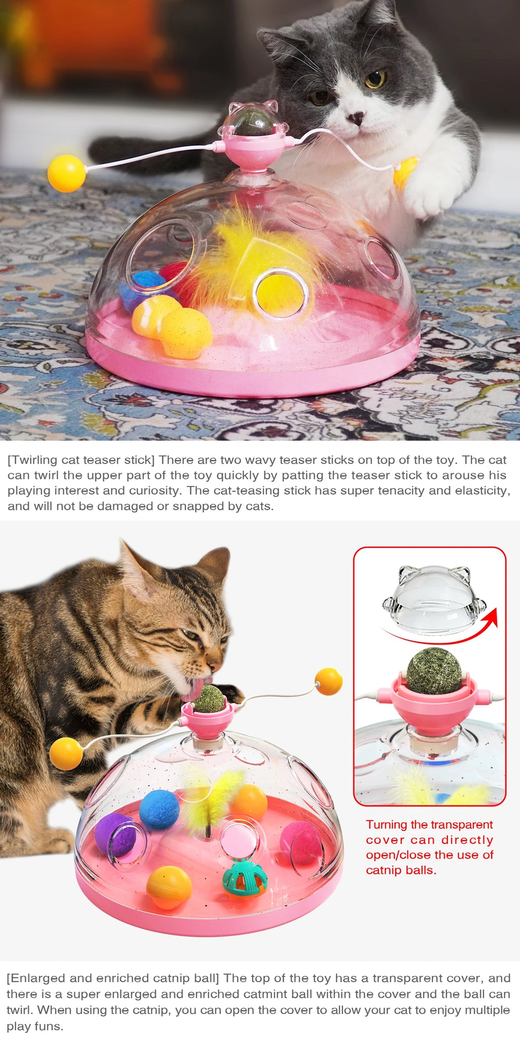 Interactive Cat Puzzle Toy – Spinning Track, Balls & Feather Teaser