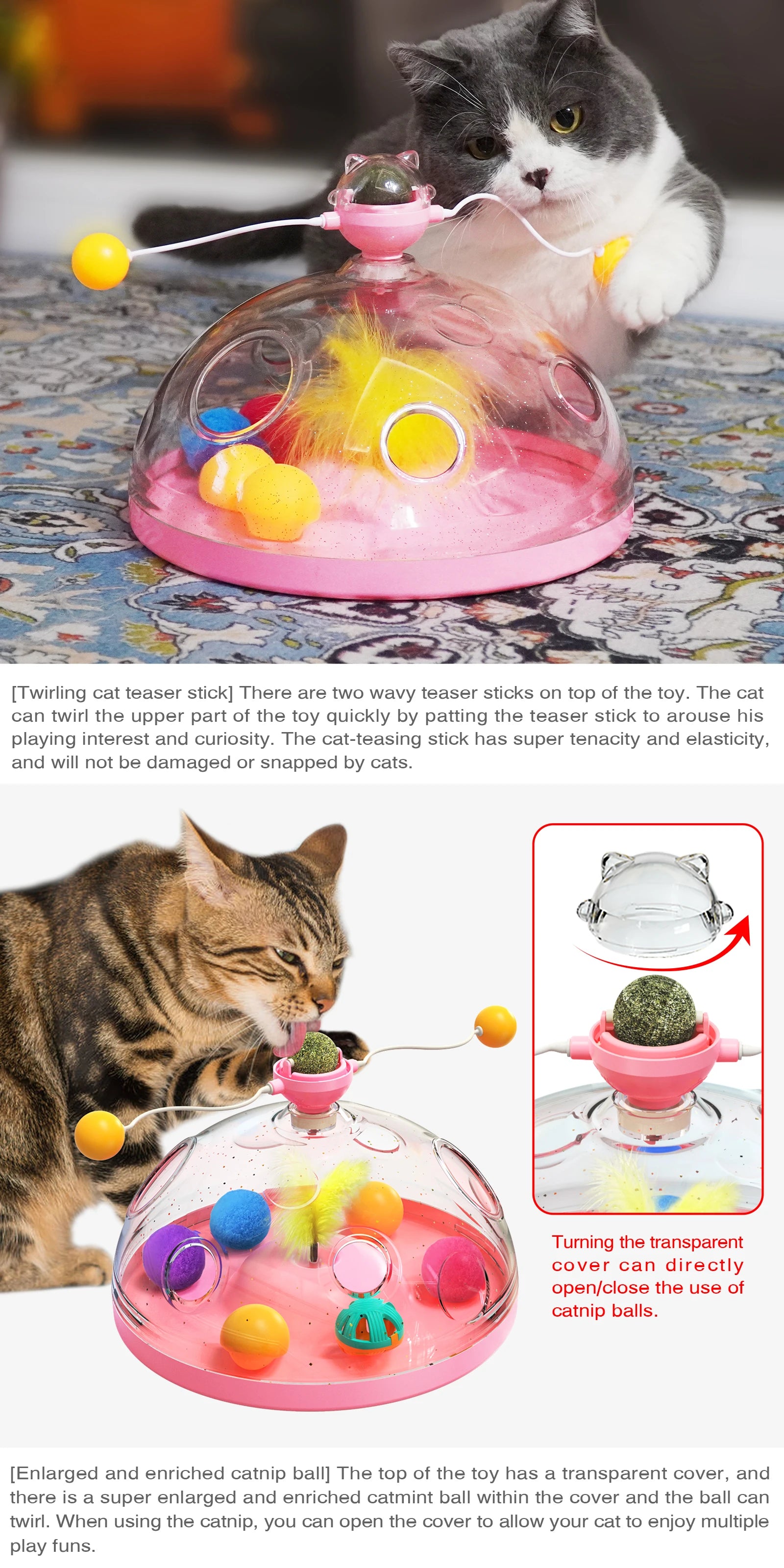 Interactive Cat Puzzle Toy – Spinning Track, Balls & Feather Teaser