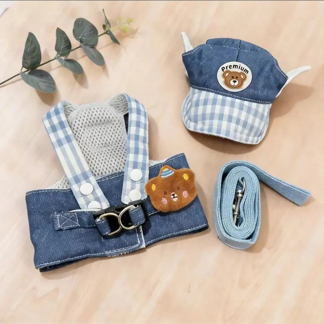 FurlyTails 3-Piece Denim Pet Outdoor Set | Harness, Leash & Sun Hat | Dogs & Cats | XS–XL