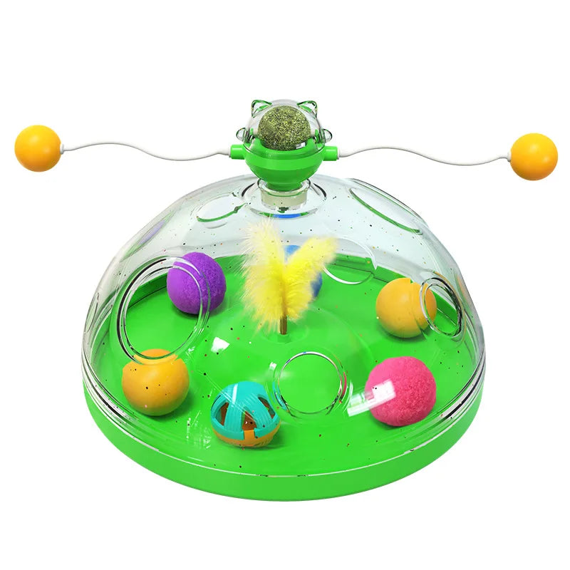 Interactive Cat Puzzle Toy – Spinning Track, Balls & Feather Teaser