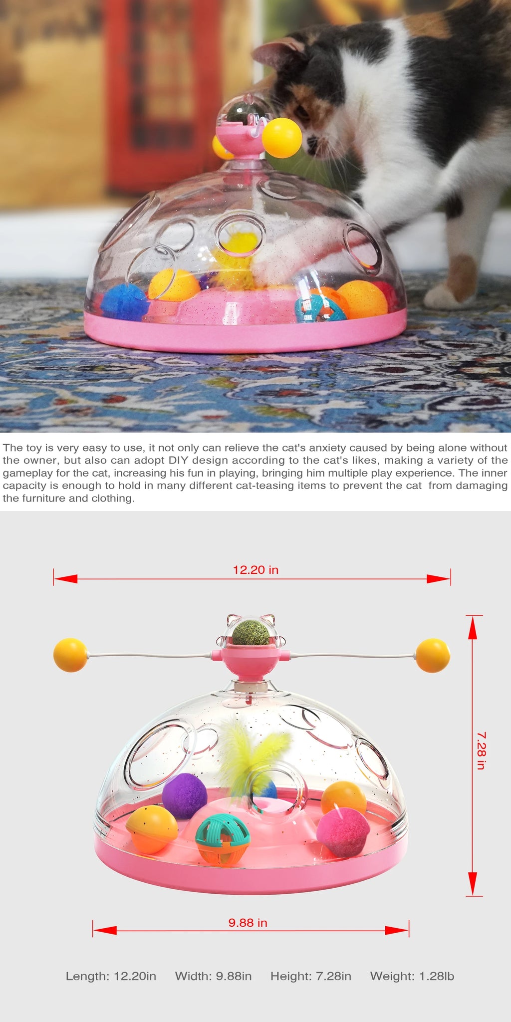Interactive Cat Puzzle Toy – Spinning Track, Balls & Feather Teaser
