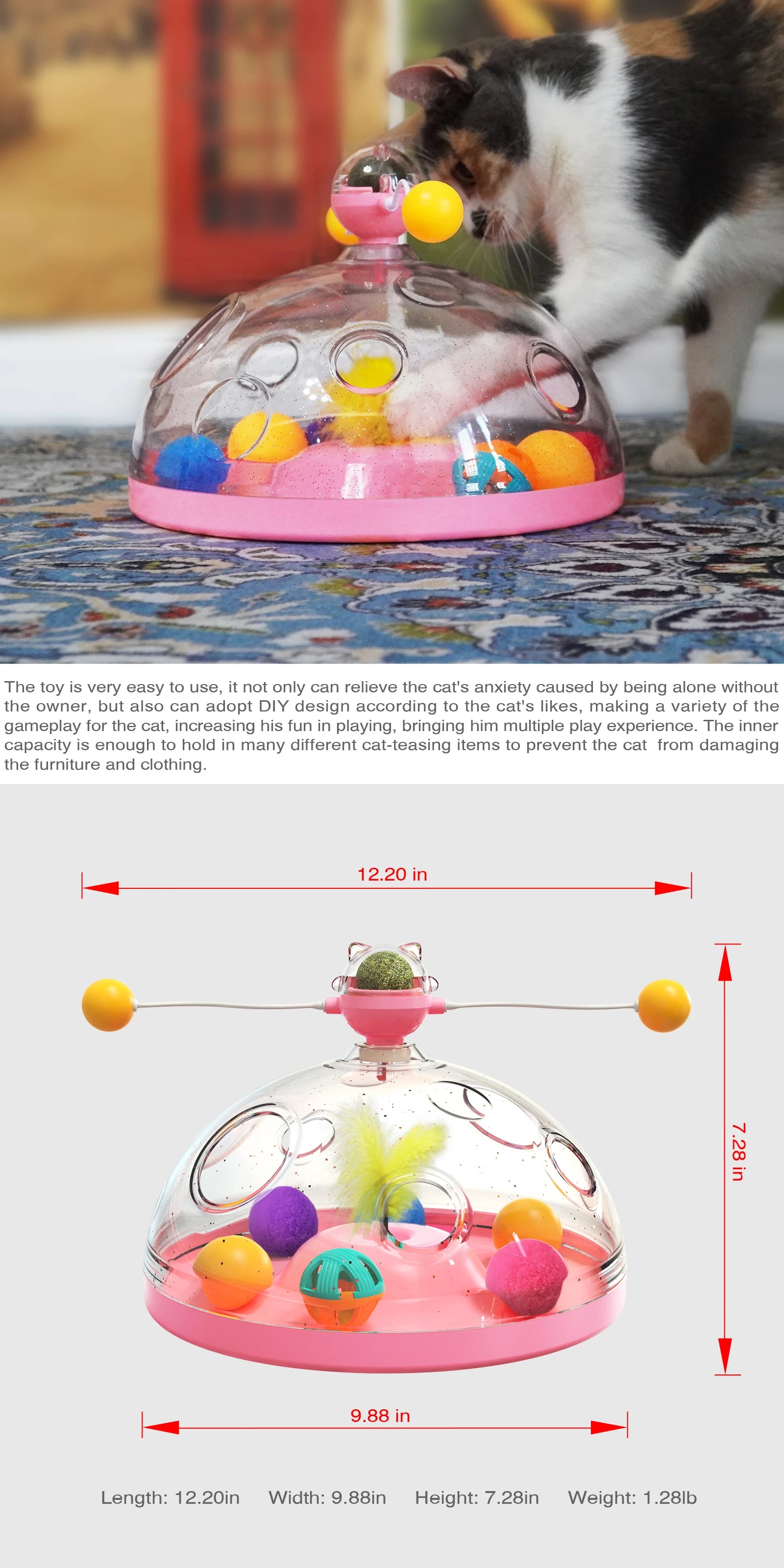 Interactive Cat Puzzle Toy – Spinning Track, Balls & Feather Teaser