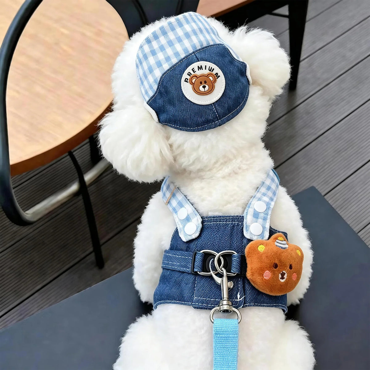 FurlyTails 3-Piece Denim Pet Outdoor Set | Harness, Leash & Sun Hat | Dogs & Cats | XS–XL