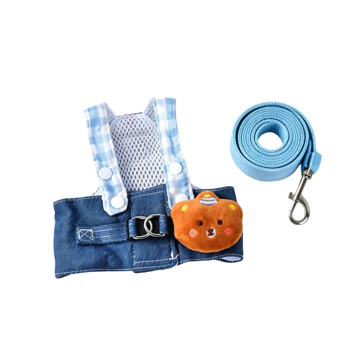 FurlyTails 3-Piece Denim Pet Outdoor Set | Harness, Leash & Sun Hat | Dogs & Cats | XS–XL