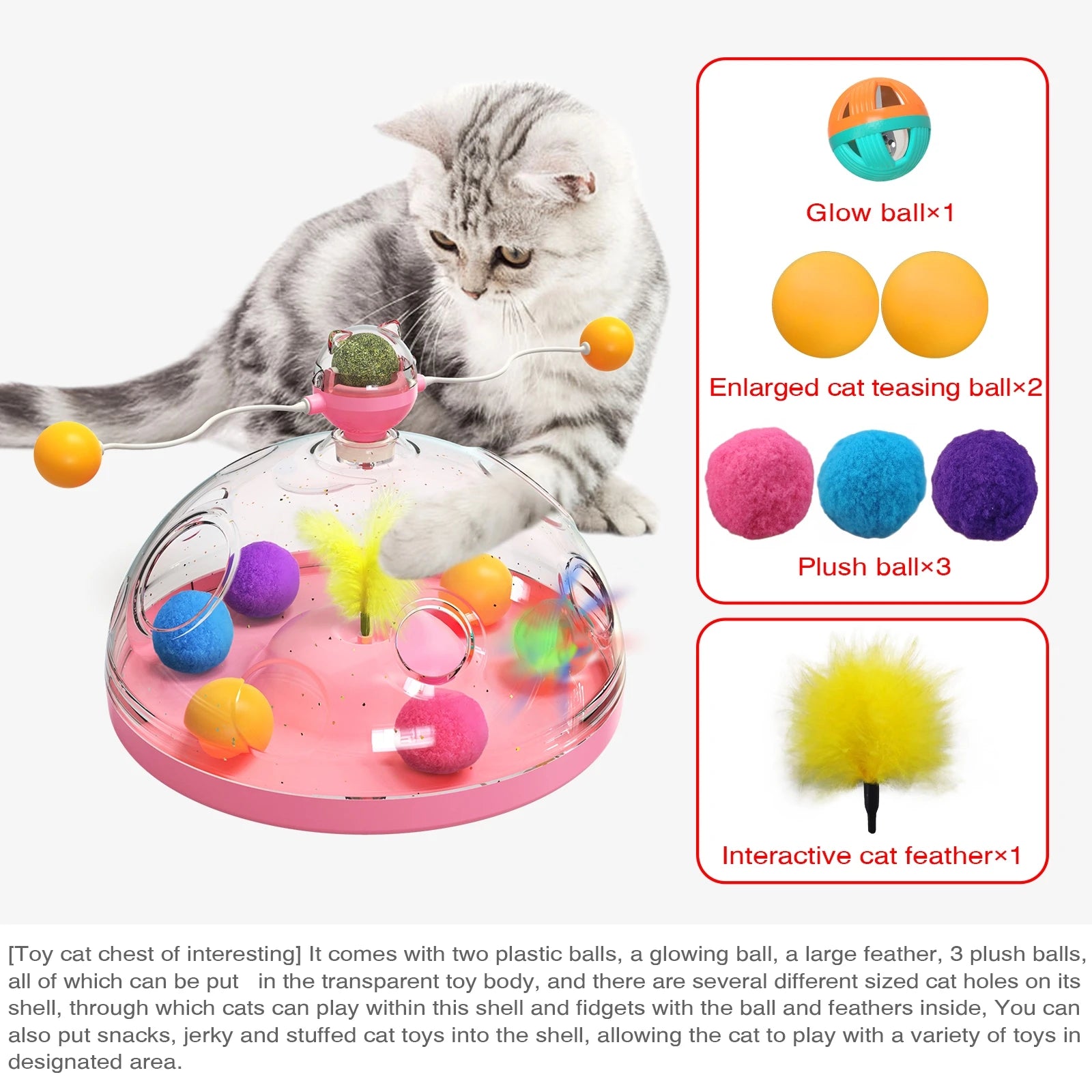 Interactive Cat Puzzle Toy – Spinning Track, Balls & Feather Teaser