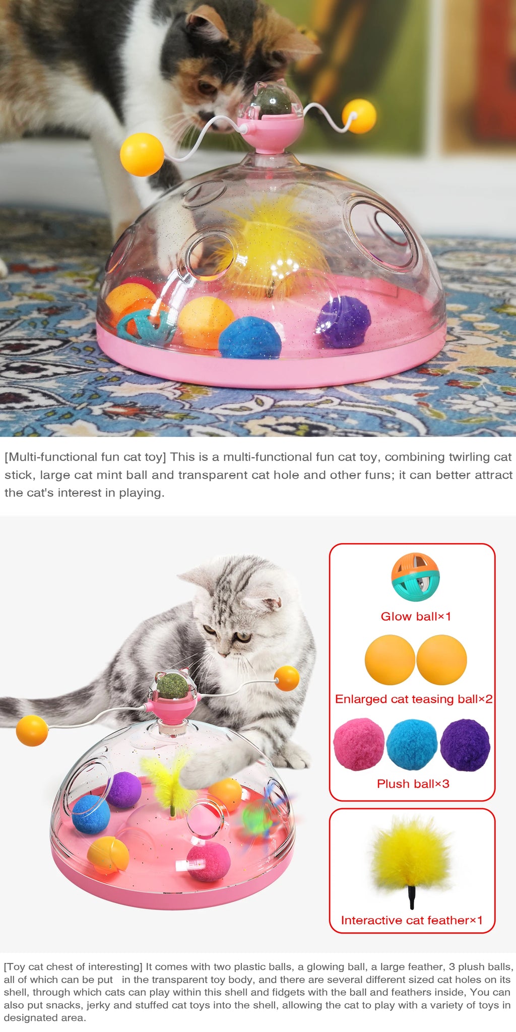 Interactive Cat Puzzle Toy – Spinning Track, Balls & Feather Teaser