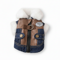 Retro Denim & Leather Pet Jacket with Faux Fur Collar | Dogs & Cats